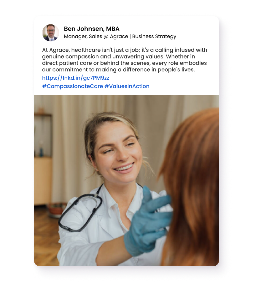 Healthcare worker smiling while assisting a patient during a care visit