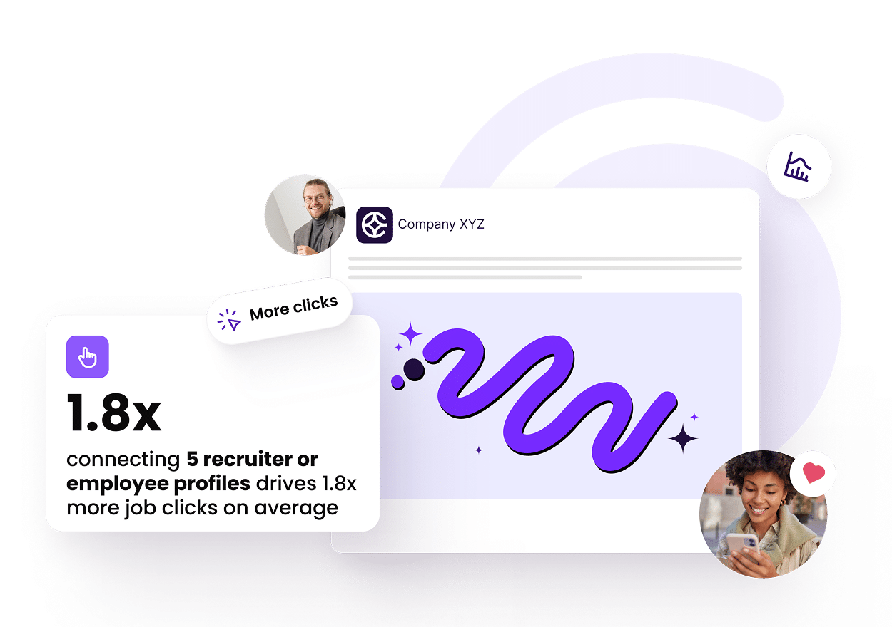 CareerArc HireSocial branded job post example showing automated social recruiting drives 1.8x more job clicks when recruiters and employees share posts