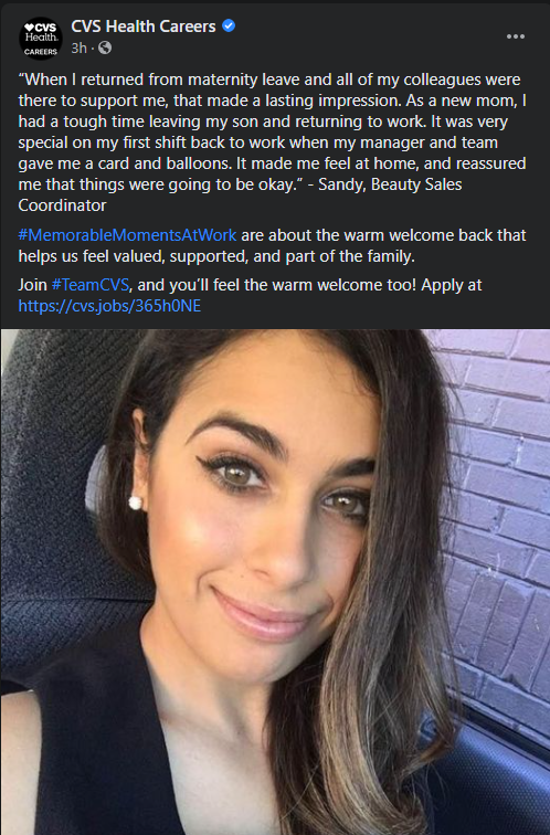 CVS post about maternity leave