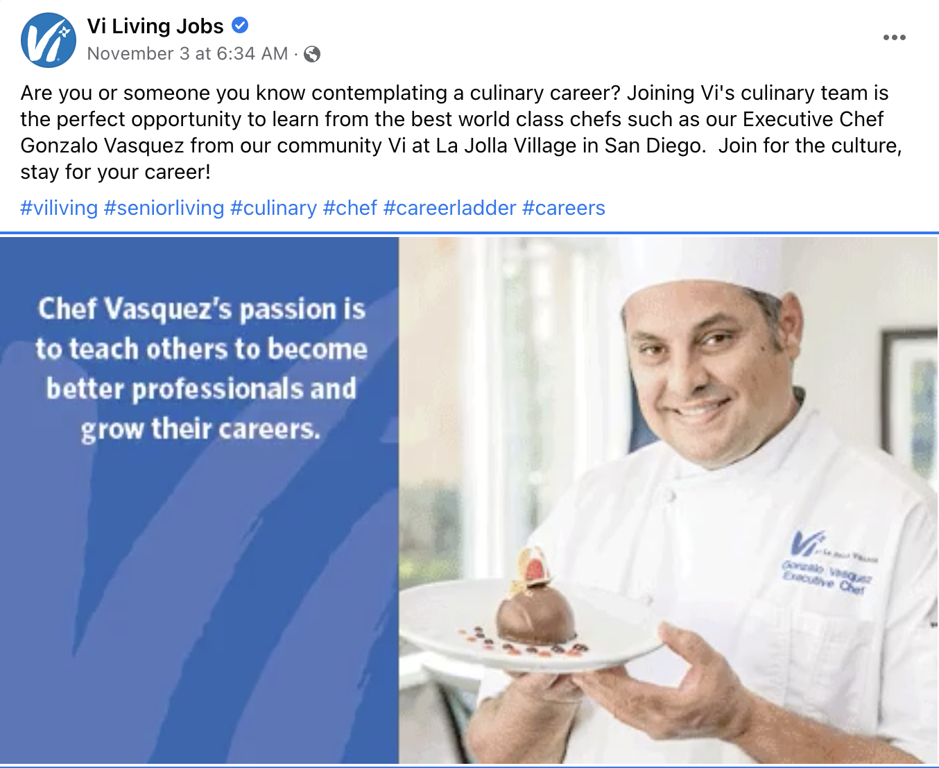Vi Living example of using social media to hire employees