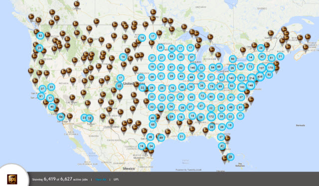 UPS holiday jobs map
