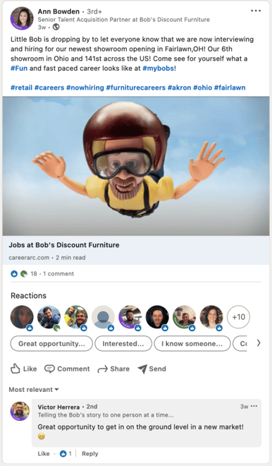 bobs furniture linkedin job post