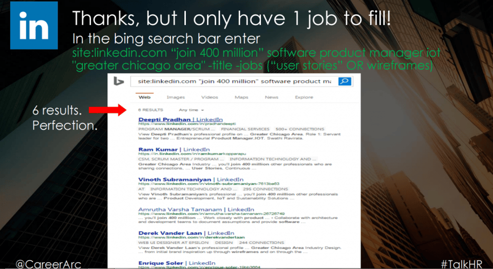 linkedin sourcing secrets search results