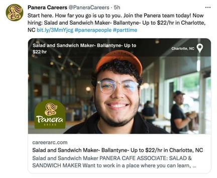 panera bread social recruiting post careerarc