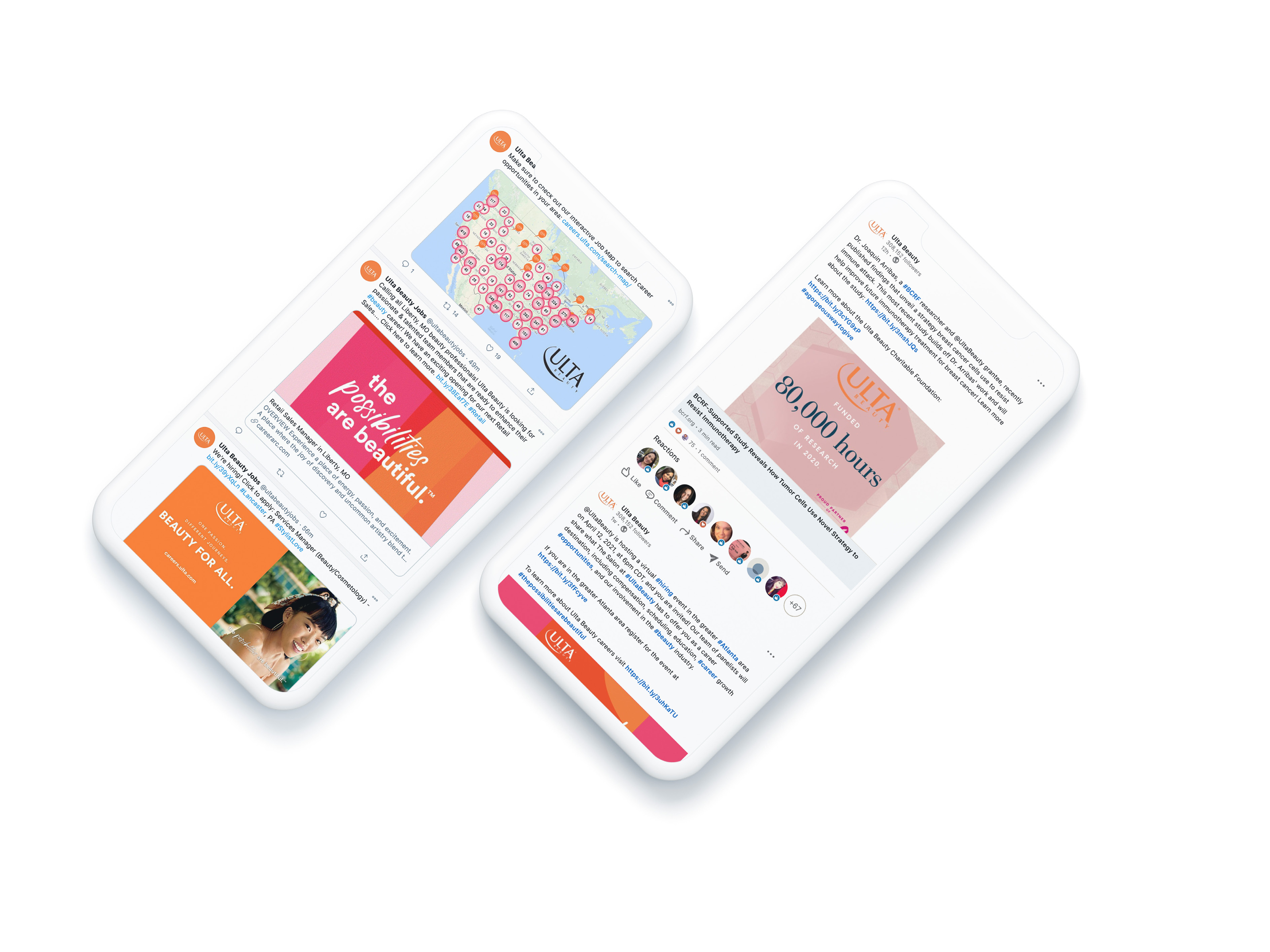 Sample job and employer branding social media posts from Ulta Beauty