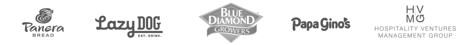 Logos of our customers, including, blue diamond, Panera, and Inspire Brands