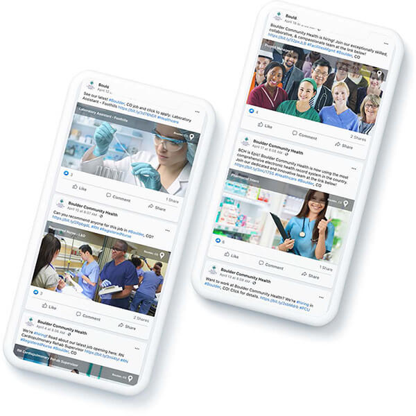 Boulder Community Health's social media posts using CareerArc's social recruiting platform