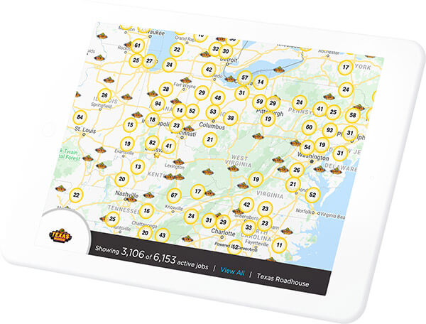 Texas Roadhouse's job map using CareerArc's social recruiting platform
