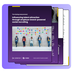 Decorative image that shows the cover of CareerArc and HR Dive's joint report titled: The Missing Measurement